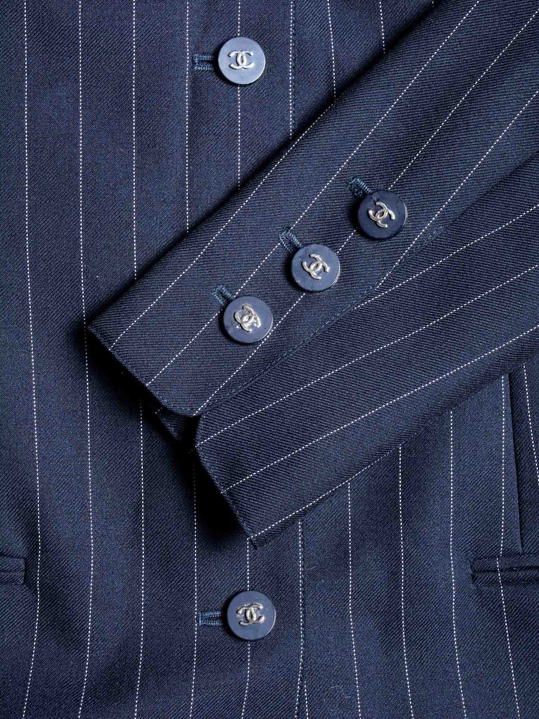 Top Quality Chanel CC Logo Striped Jacket Navy Blue
