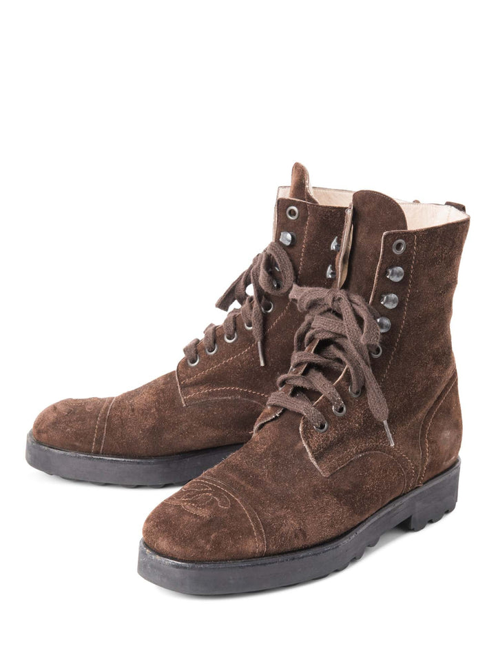 Top Quality Chanel CC Logo Suede Biker Boots Brown