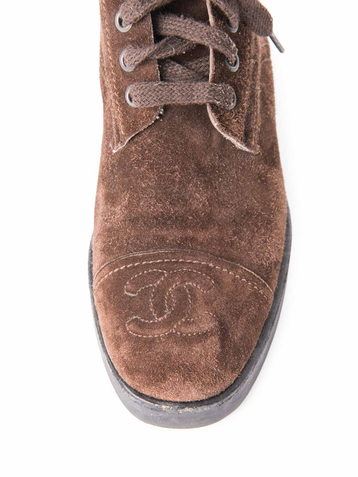 Top Quality Chanel CC Logo Suede Biker Boots Brown