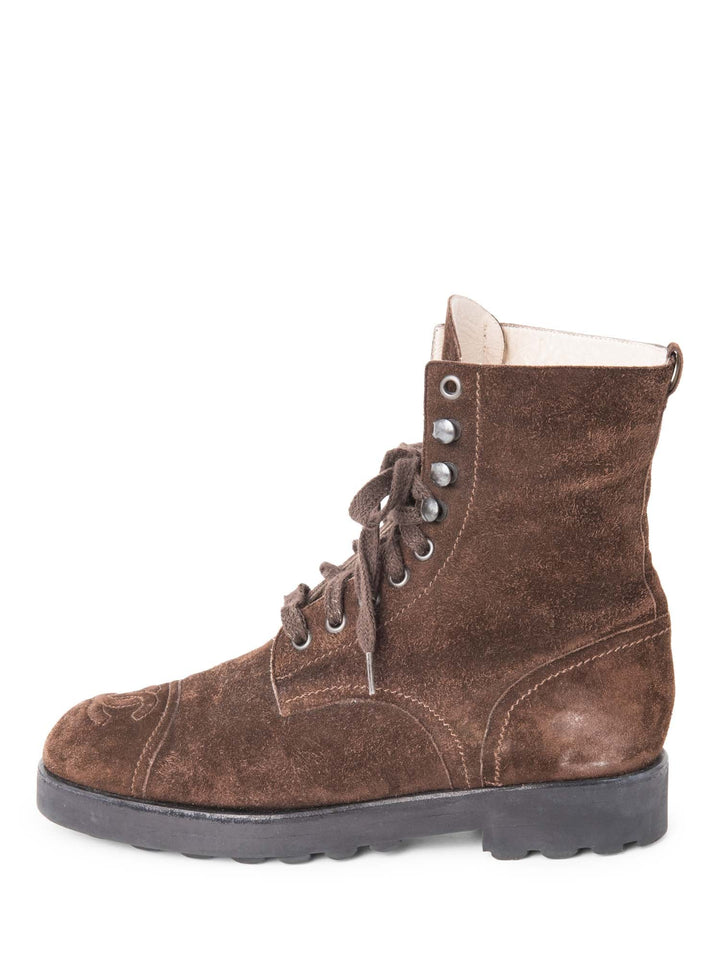 Top Quality Chanel CC Logo Suede Biker Boots Brown