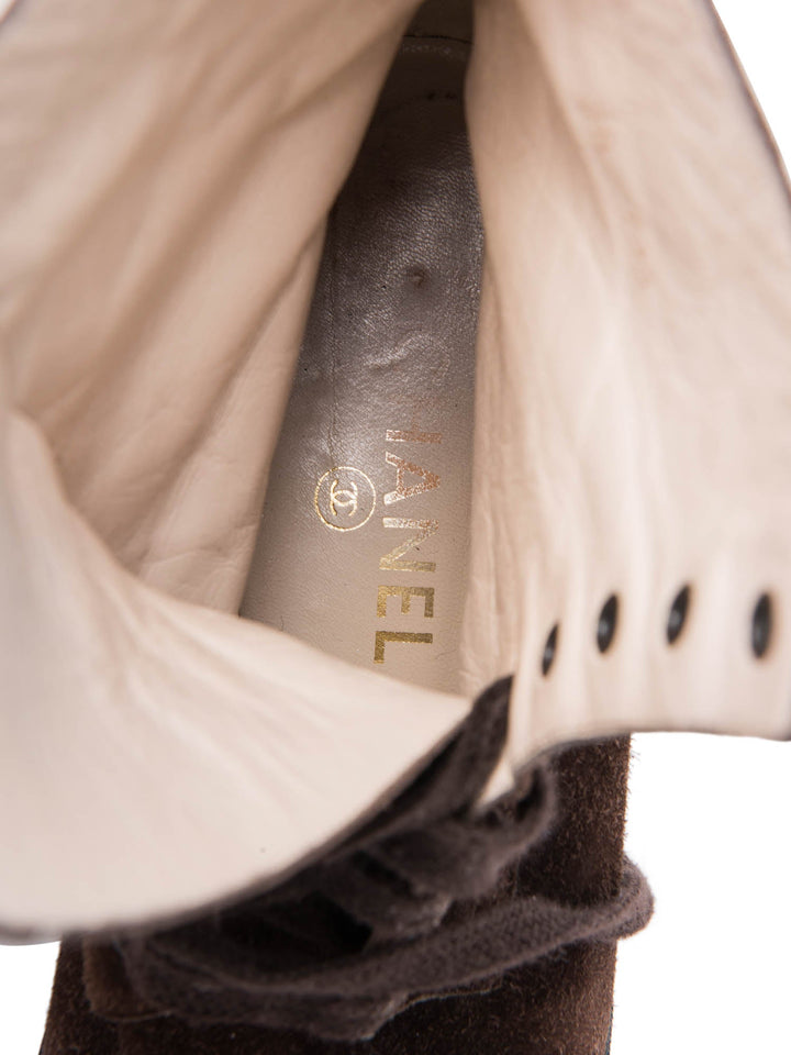 Top Quality Chanel CC Logo Suede Biker Boots Brown