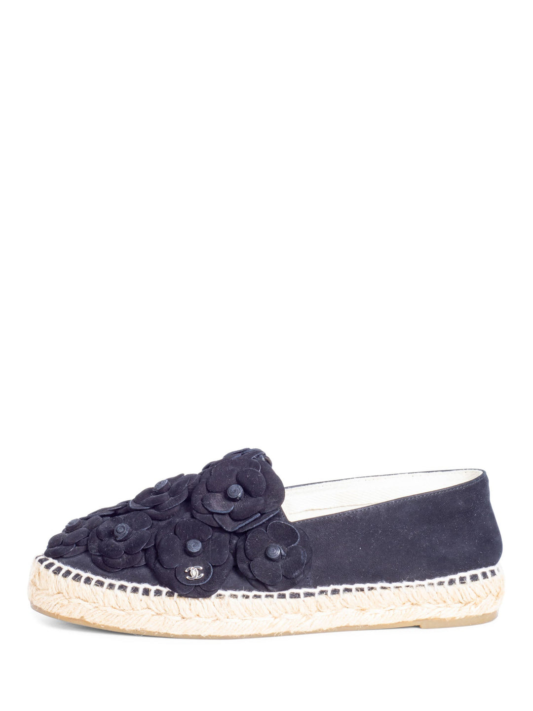 Top Quality Chanel CC Logo Suede Camellia Espadrilles Black