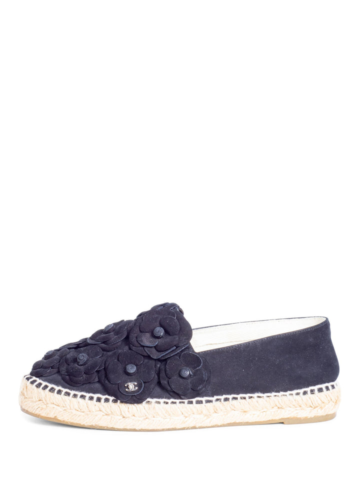 Top Quality Chanel CC Logo Suede Camellia Espadrilles Black