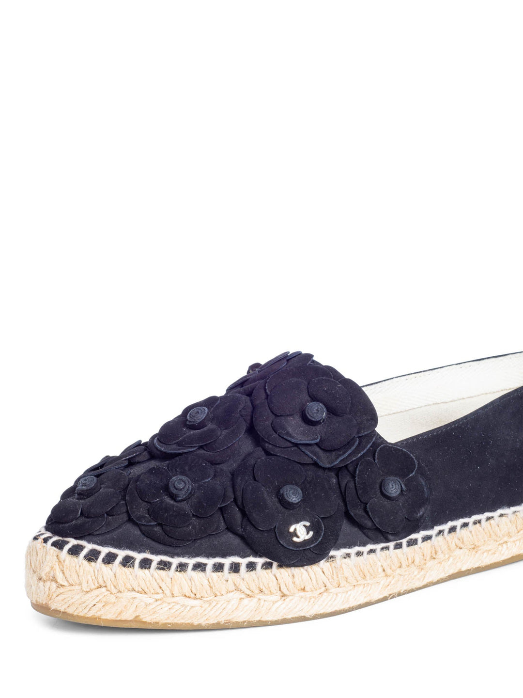 Top Quality Chanel CC Logo Suede Camellia Espadrilles Black