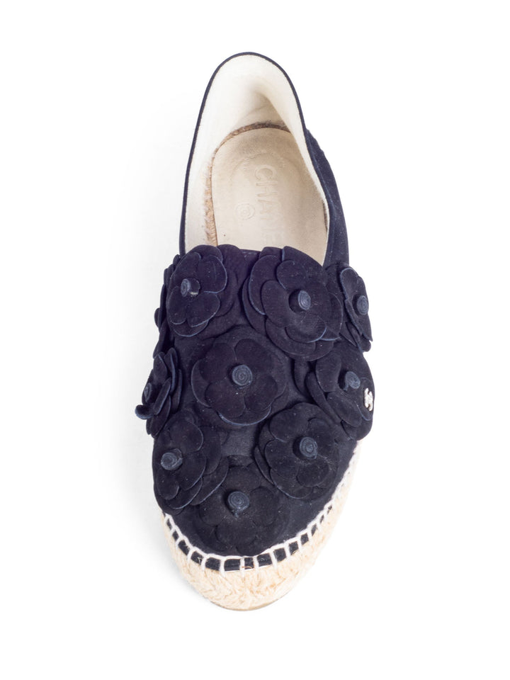Top Quality Chanel CC Logo Suede Camellia Espadrilles Black