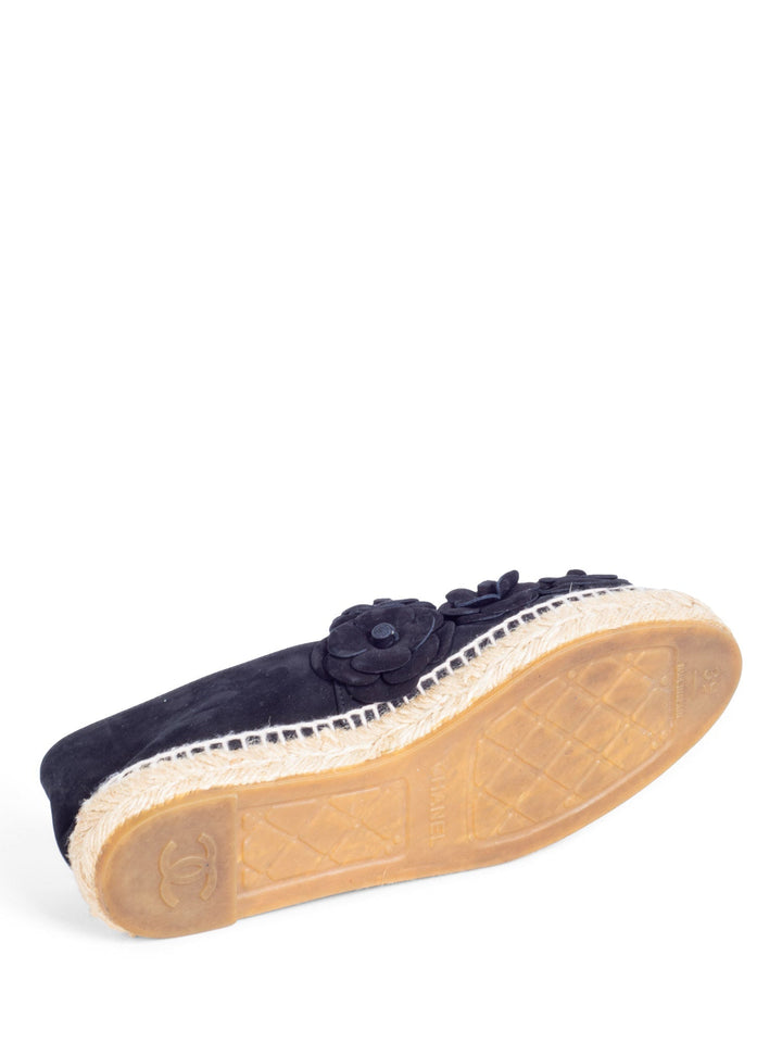 Top Quality Chanel CC Logo Suede Camellia Espadrilles Black