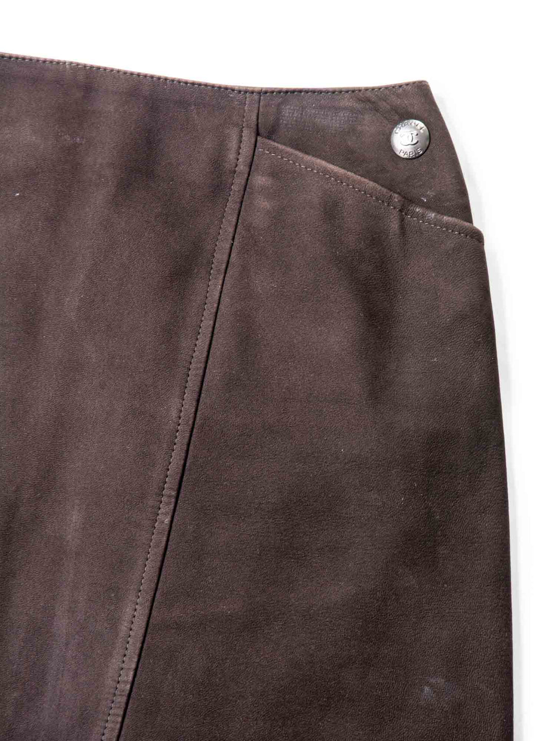 Top Quality Chanel CC Logo Suede Leather Mini Skirt Brown