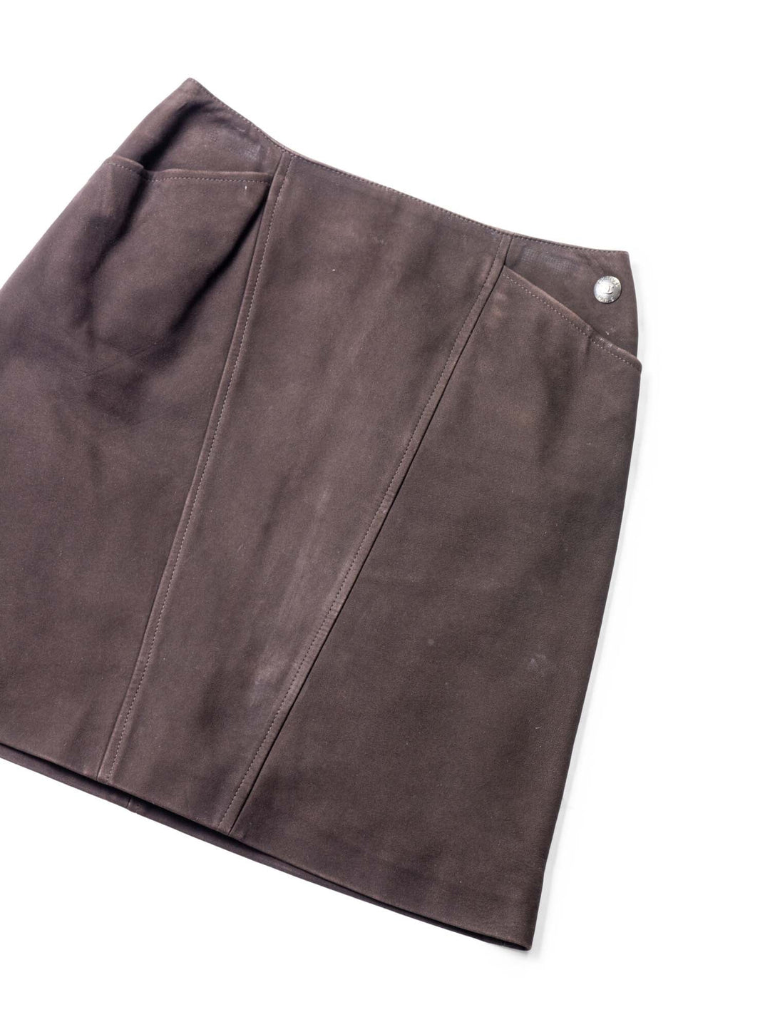 Top Quality Chanel CC Logo Suede Leather Mini Skirt Brown