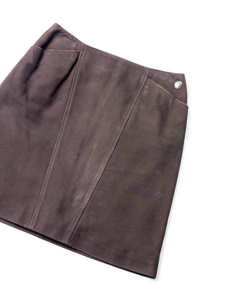 Top Quality Chanel CC Logo Suede Leather Mini Skirt Brown