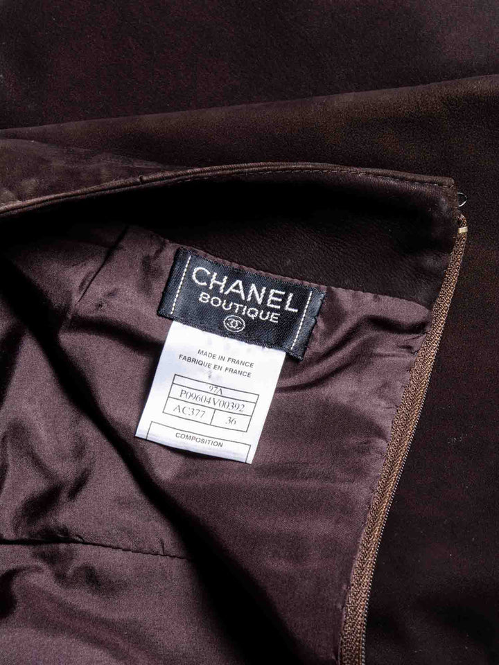 Top Quality Chanel CC Logo Suede Leather Mini Skirt Brown