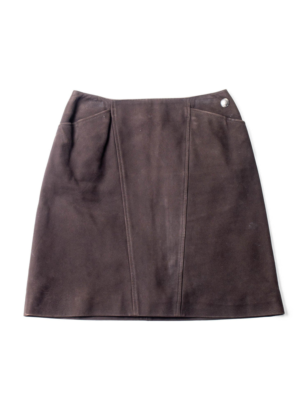 CHANEL CC Logo Suede Leather Mini Skirt Brown-designer resale