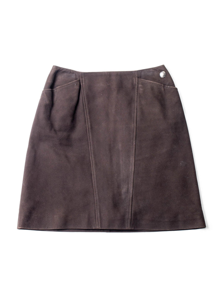 CHANEL CC Logo Suede Leather Mini Skirt Brown-designer resale