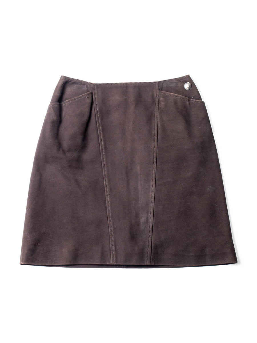 CHANEL CC Logo Suede Leather Mini Skirt Brown-designer resale