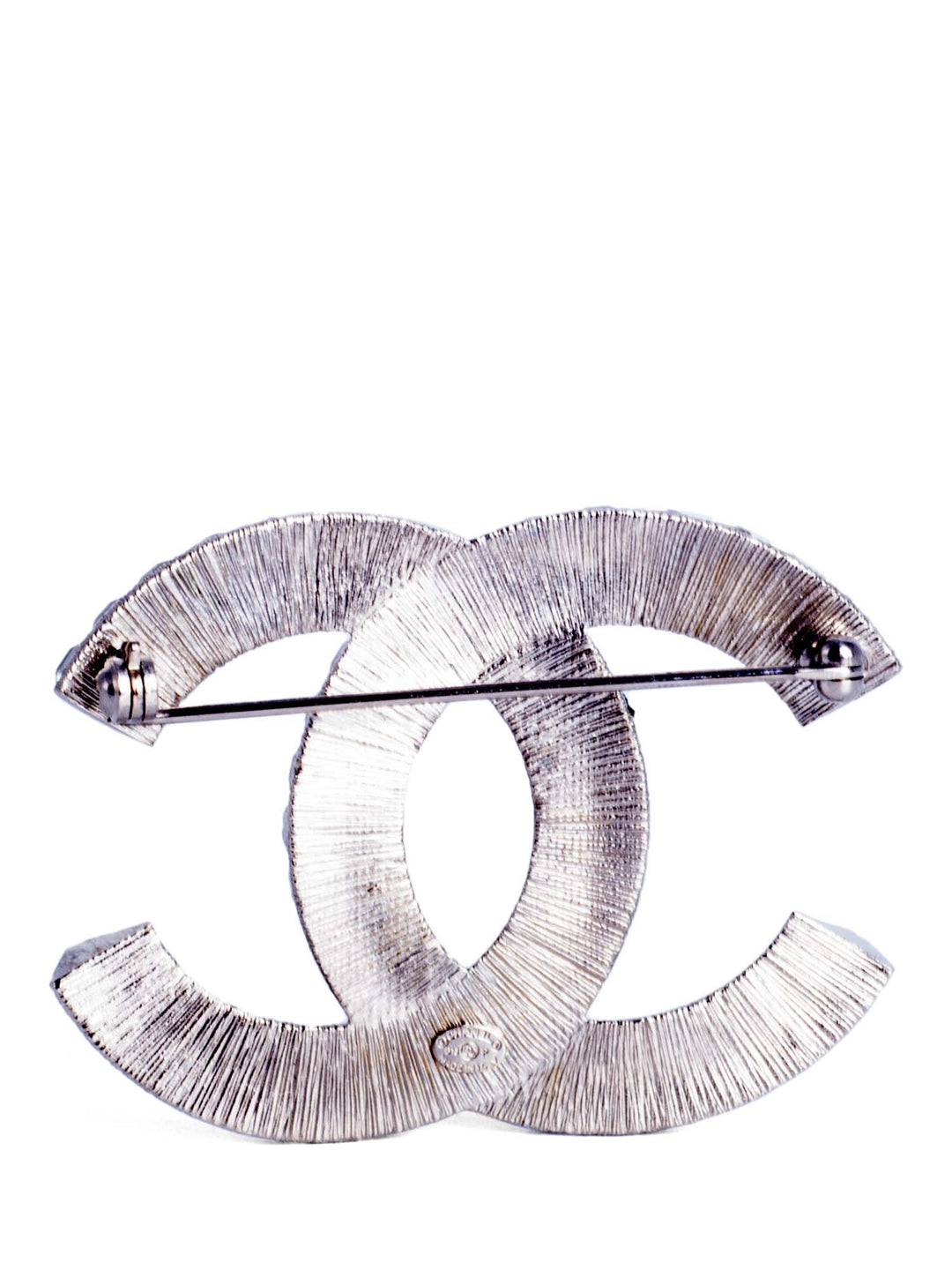 Top Quality Chanel CC Logo Swarovski Crystal Large Brooch Pin Silver