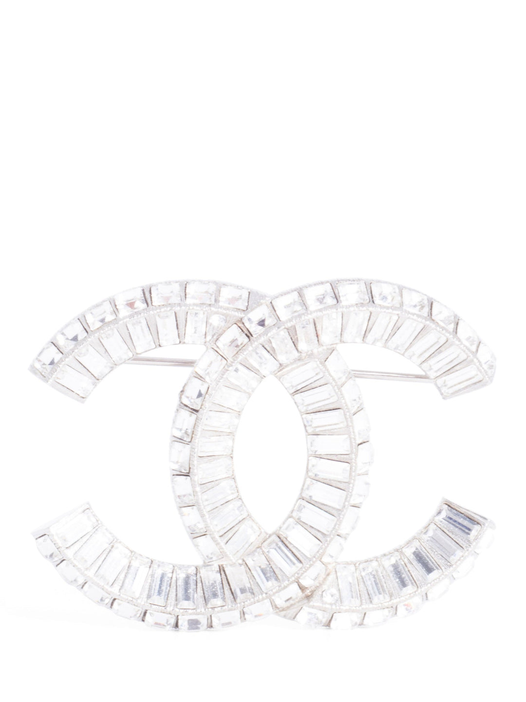 Top Quality Chanel CC Logo Swarovski Crystal Large Brooch Pin Silver