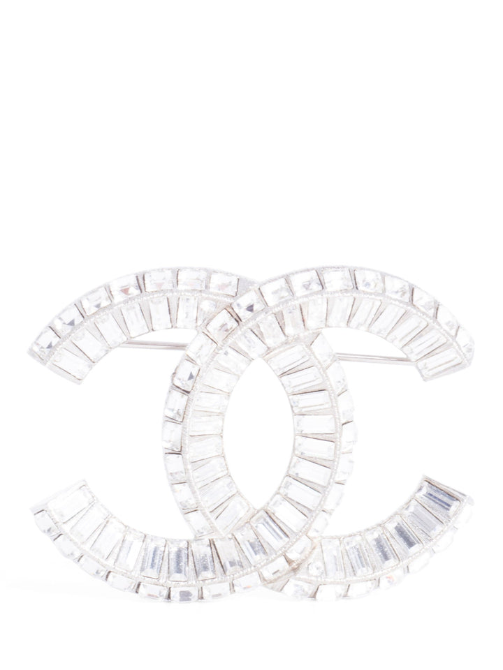 Top Quality Chanel CC Logo Swarovski Crystal Large Brooch Pin Silver