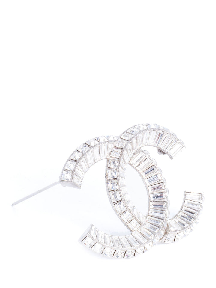 Top Quality Chanel CC Logo Swarovski Crystal Large Brooch Pin Silver