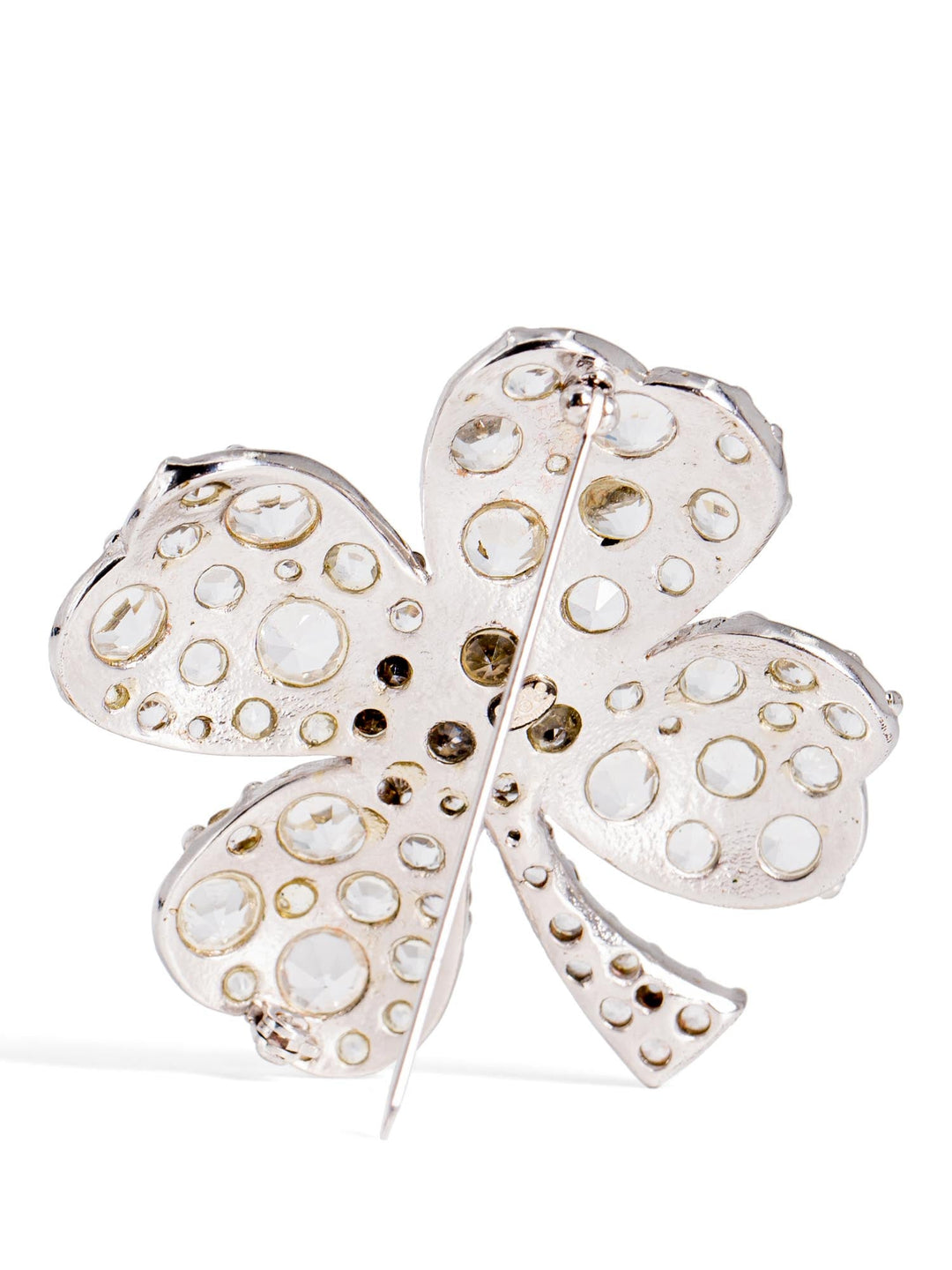 Top Quality Chanel CC Logo Swarovski Crystal Lucky Clover Pin Brooch Silver