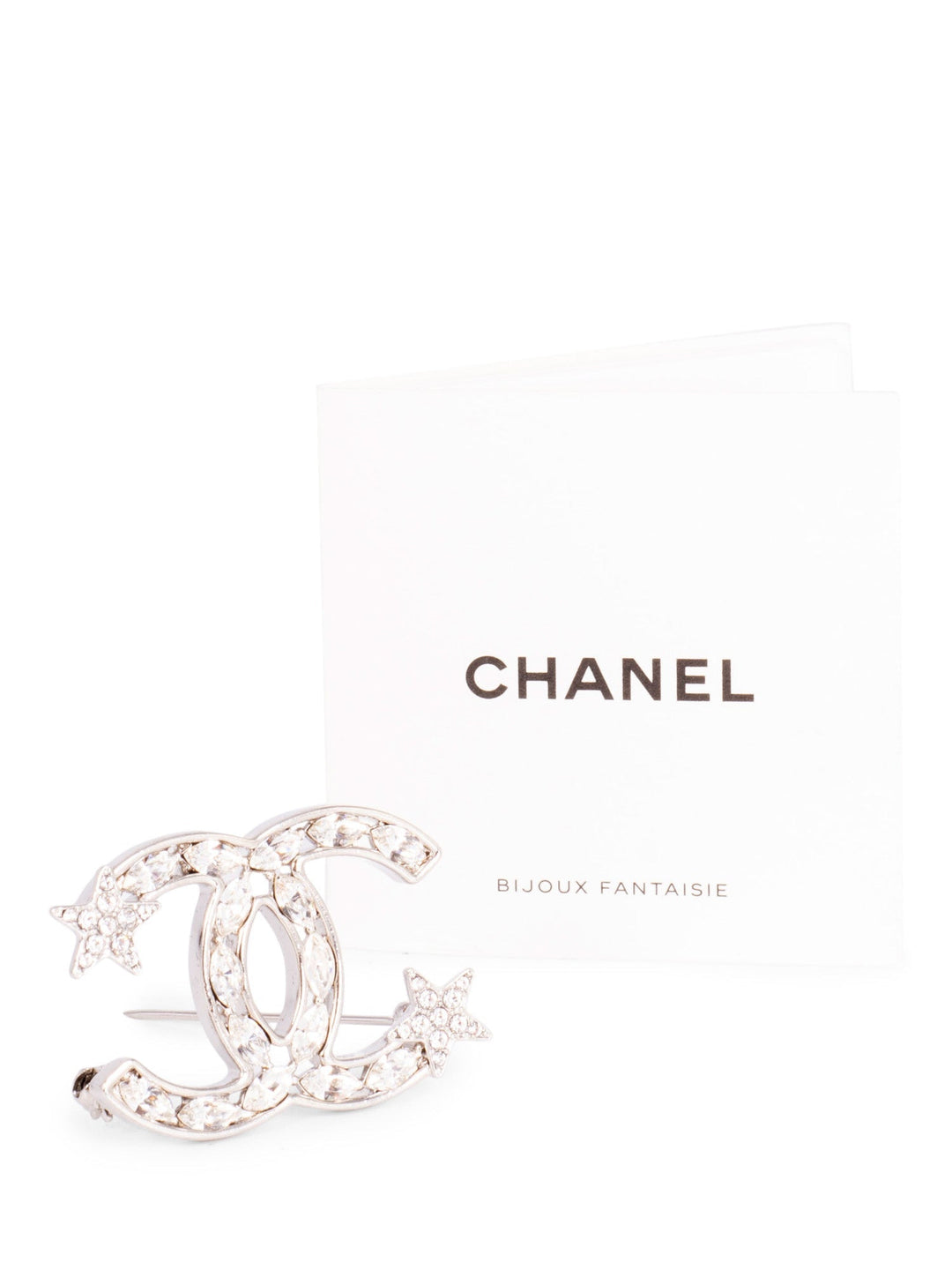 Top Quality Chanel  CC Logo Swarovski Crystal Star Pin Brooch Silver
