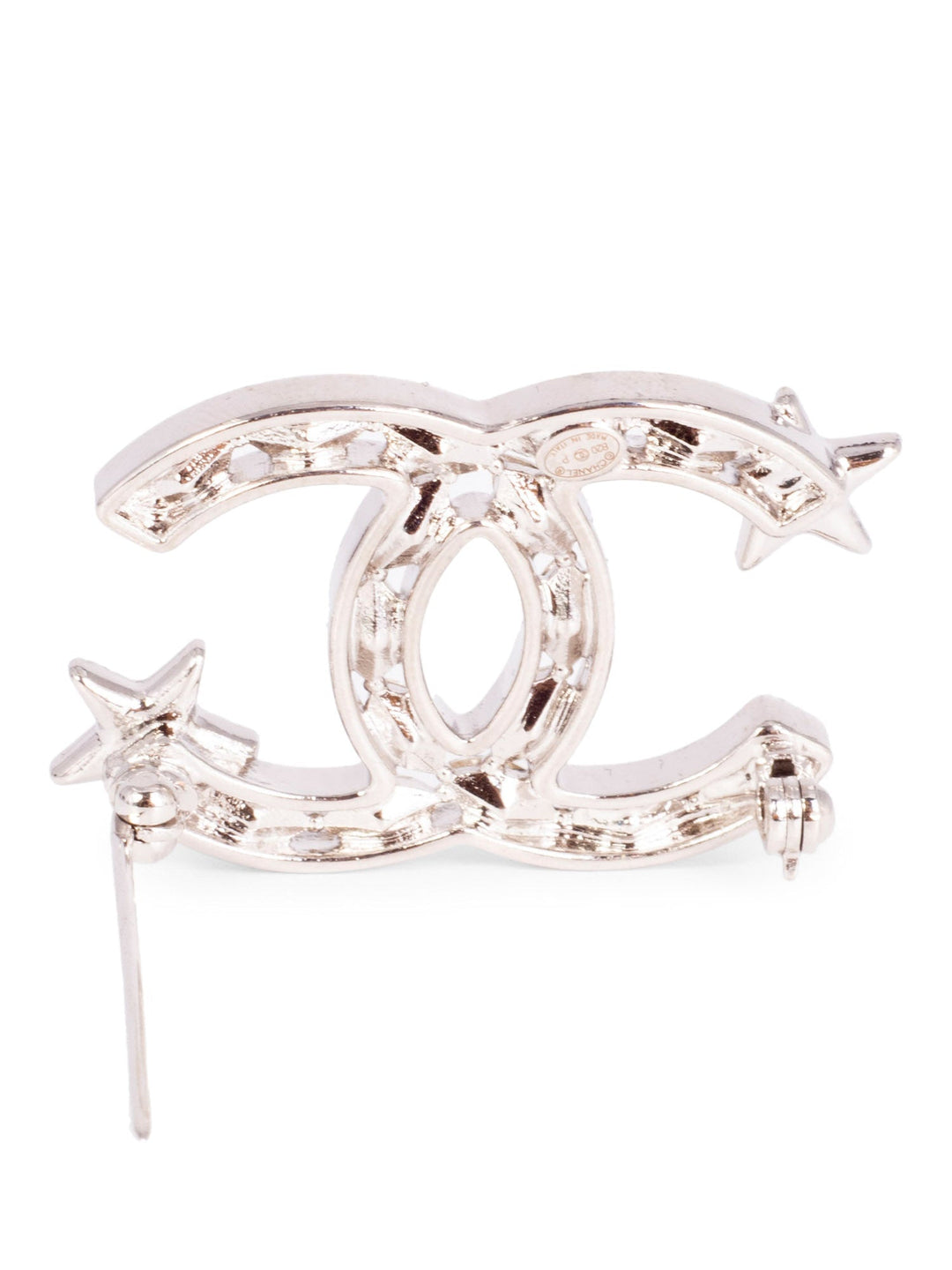 Top Quality Chanel  CC Logo Swarovski Crystal Star Pin Brooch Silver