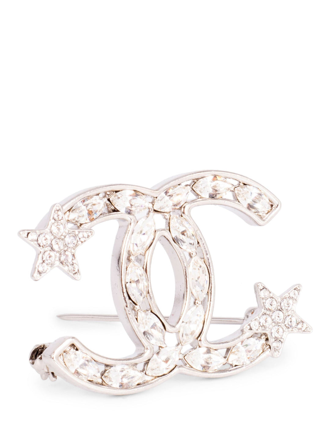 Top Quality Chanel  CC Logo Swarovski Crystal Star Pin Brooch Silver
