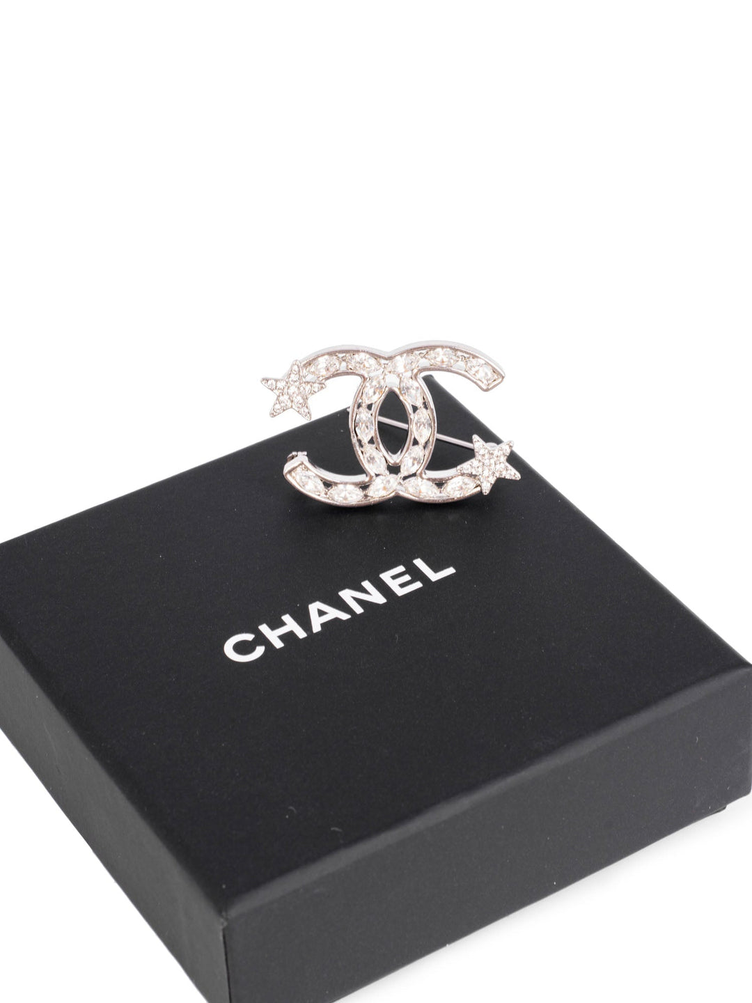 Top Quality Chanel  CC Logo Swarovski Crystal Star Pin Brooch Silver
