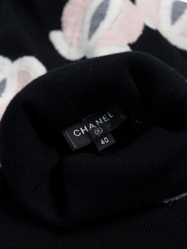 Top Quality Chanel CC Logo Turtleneck Sweater Black Pink