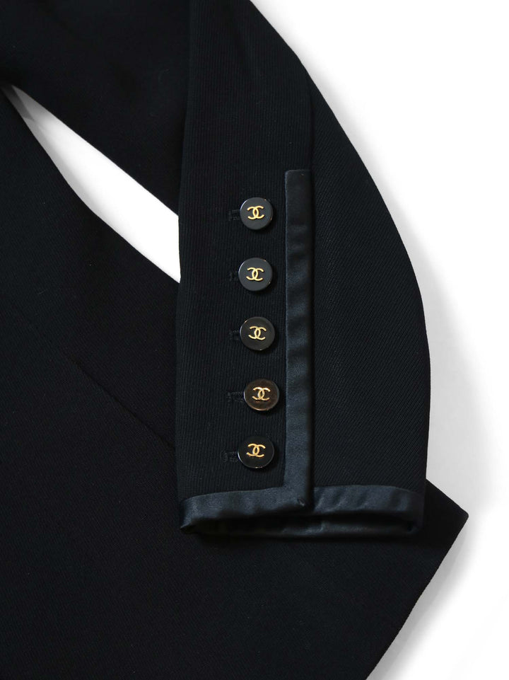 Top Quality Chanel CC Logo Tweed Fitted Jacket Black Gold