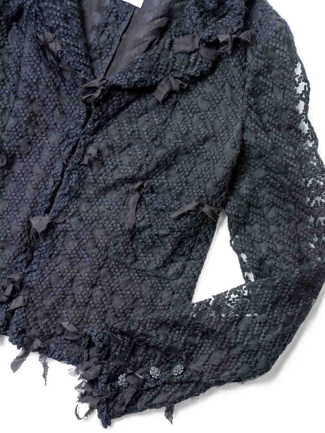 Top Quality Chanel CC Logo Tweed Fringe Camellia Jacket Black
