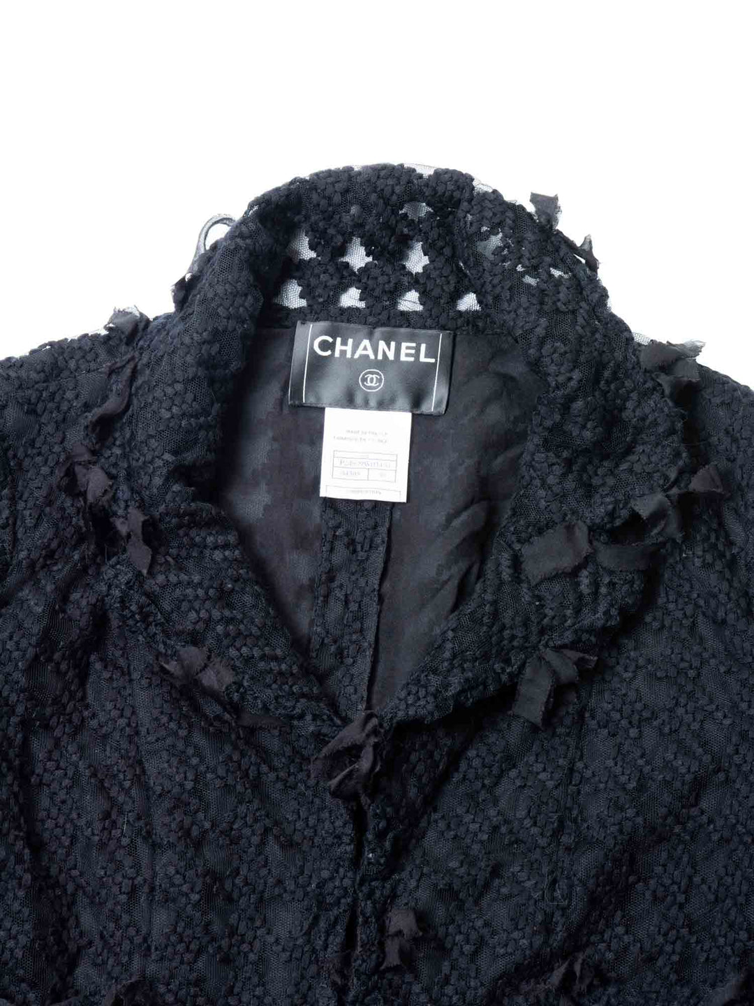 Top Quality Chanel CC Logo Tweed Fringe Camellia Jacket Black