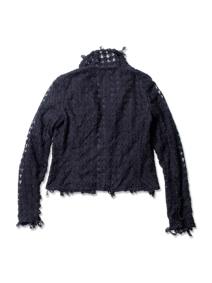 Top Quality Chanel CC Logo Tweed Fringe Camellia Jacket Black
