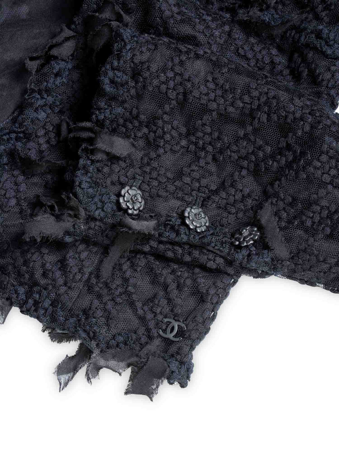 Top Quality Chanel CC Logo Tweed Fringe Camellia Jacket Black