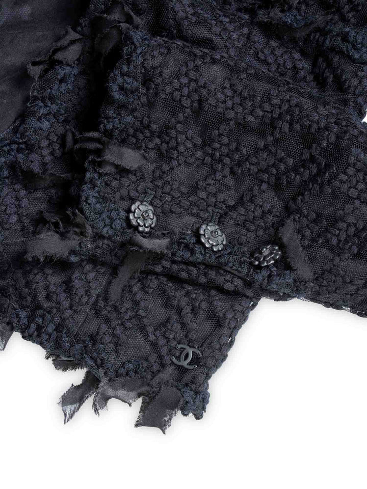 Top Quality Chanel CC Logo Tweed Fringe Camellia Jacket Black