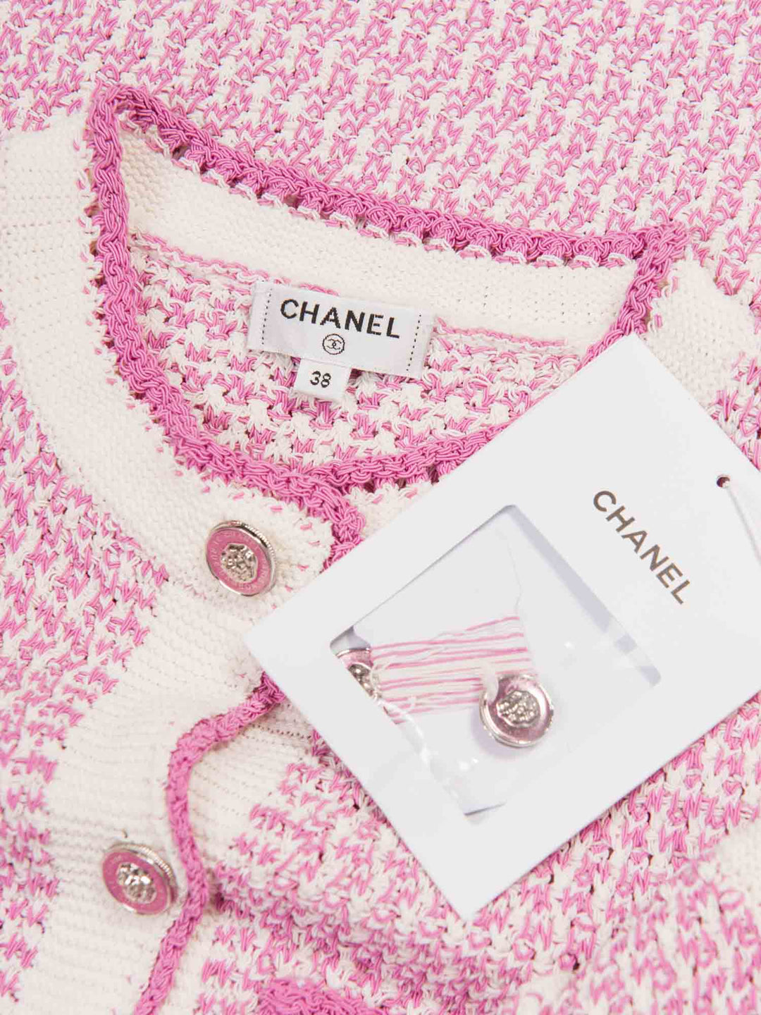 Top Quality Chanel CC Logo Tweed Fringe Mini Dress Pink White