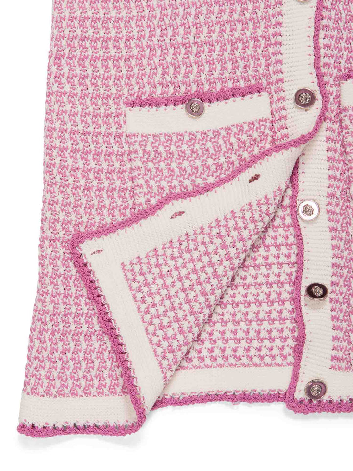 Top Quality Chanel CC Logo Tweed Fringe Mini Dress Pink White