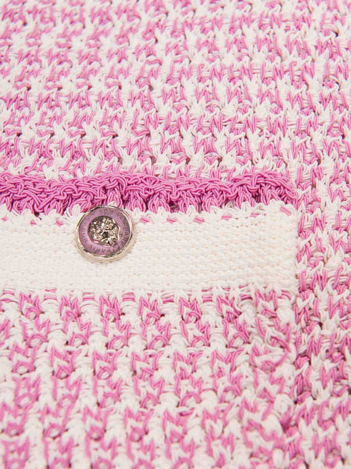 Top Quality Chanel CC Logo Tweed Fringe Mini Dress Pink White