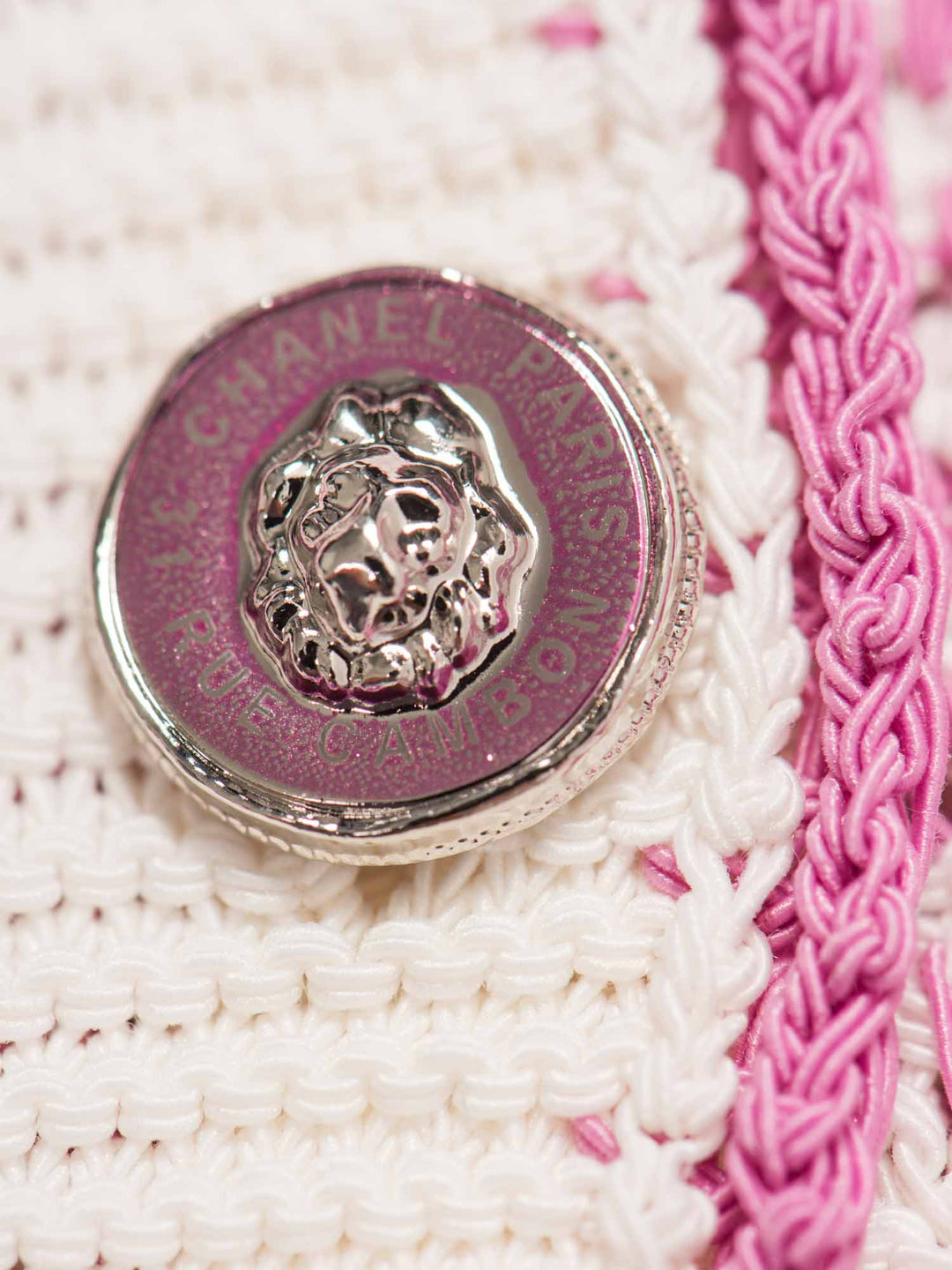 Top Quality Chanel CC Logo Tweed Fringe Mini Dress Pink White