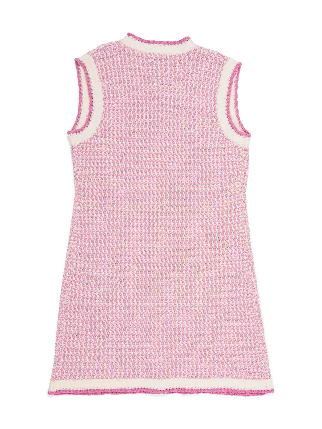 Top Quality Chanel CC Logo Tweed Fringe Mini Dress Pink White