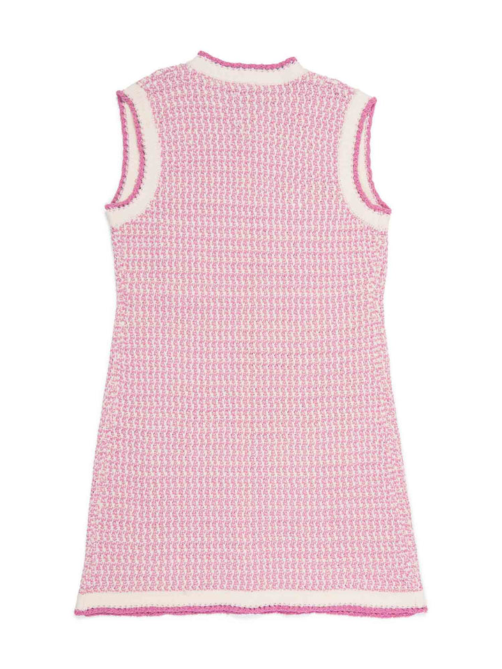 Top Quality Chanel CC Logo Tweed Fringe Mini Dress Pink White