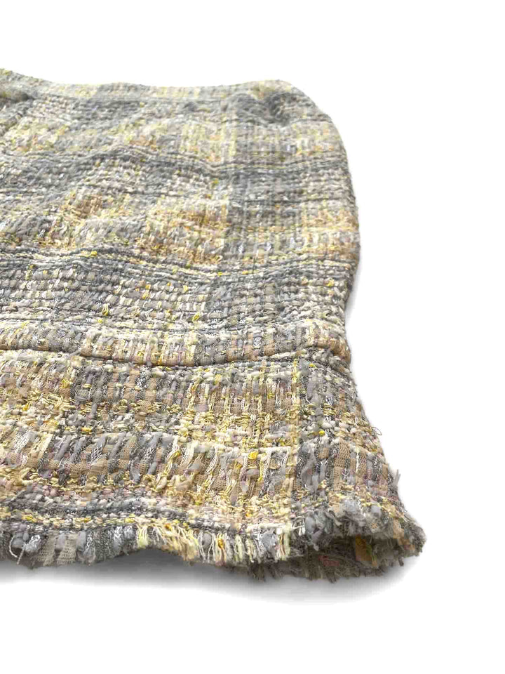 Top Quality Chanel CC Logo Tweed Fringe Skirt Grey Yellow