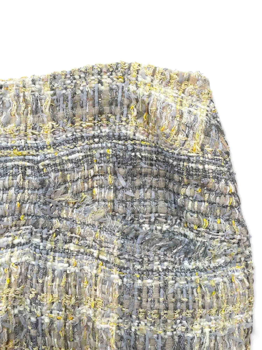 Top Quality Chanel CC Logo Tweed Fringe Skirt Grey Yellow