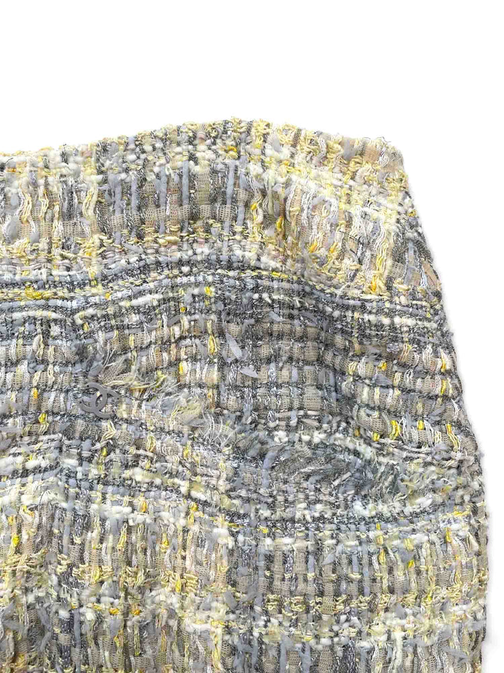 Top Quality Chanel CC Logo Tweed Fringe Skirt Grey Yellow