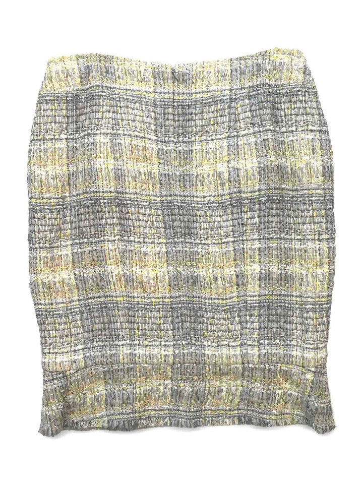 Top Quality Chanel CC Logo Tweed Fringe Skirt Grey Yellow