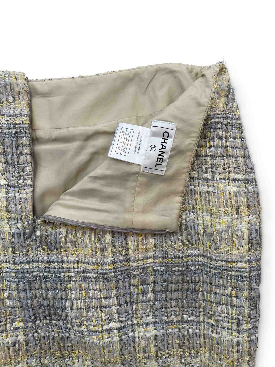 Top Quality Chanel CC Logo Tweed Fringe Skirt Grey Yellow