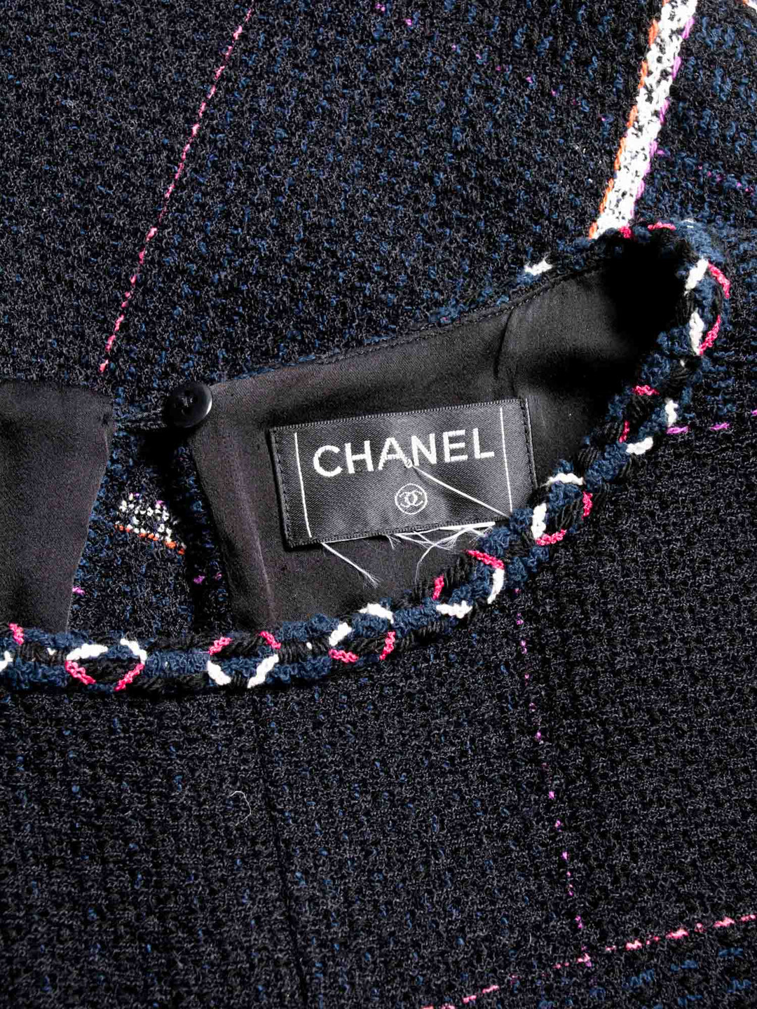 Top Quality Chanel CC Logo Tweed Fringe Top Black Navy Blue