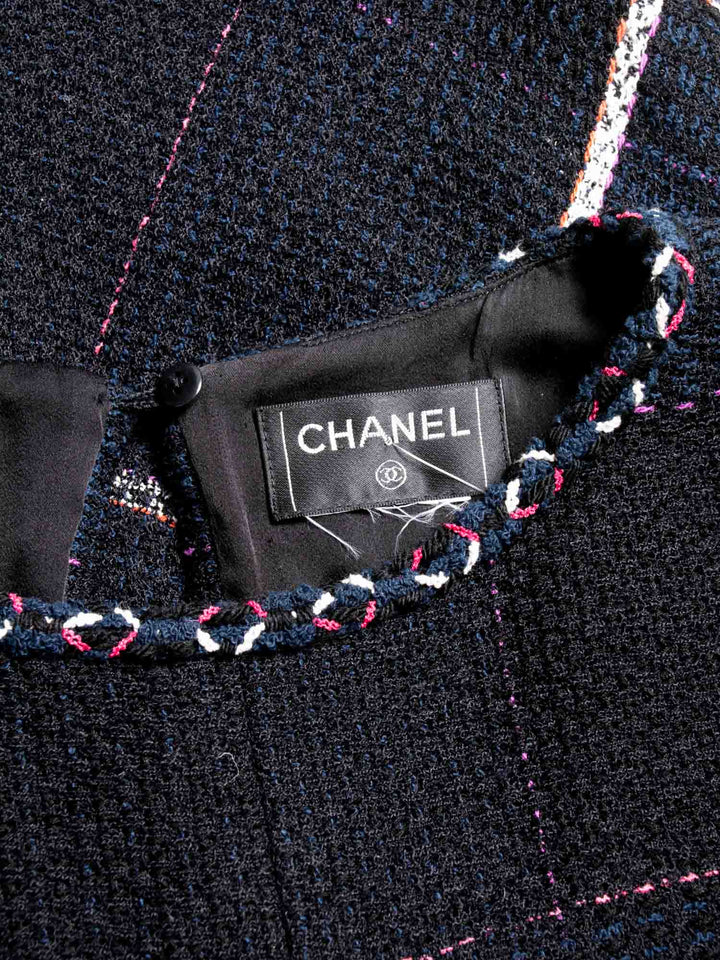 Top Quality Chanel CC Logo Tweed Fringe Top Black Navy Blue