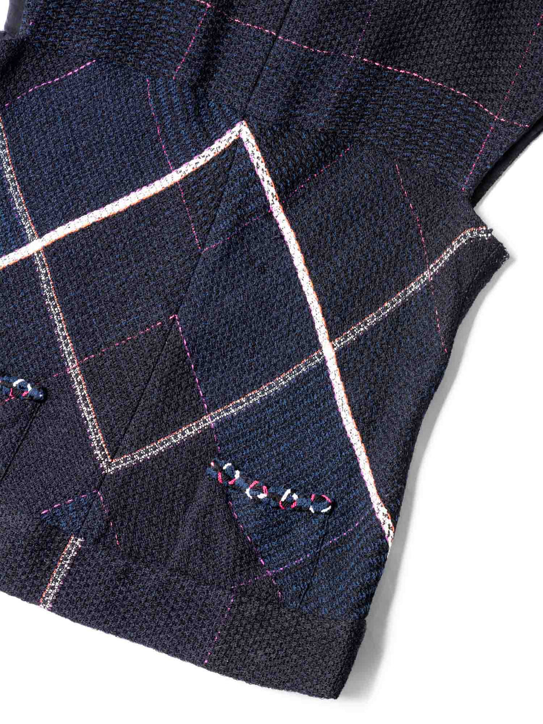 Top Quality Chanel CC Logo Tweed Fringe Top Black Navy Blue