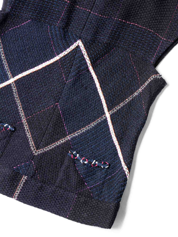 Top Quality Chanel CC Logo Tweed Fringe Top Black Navy Blue