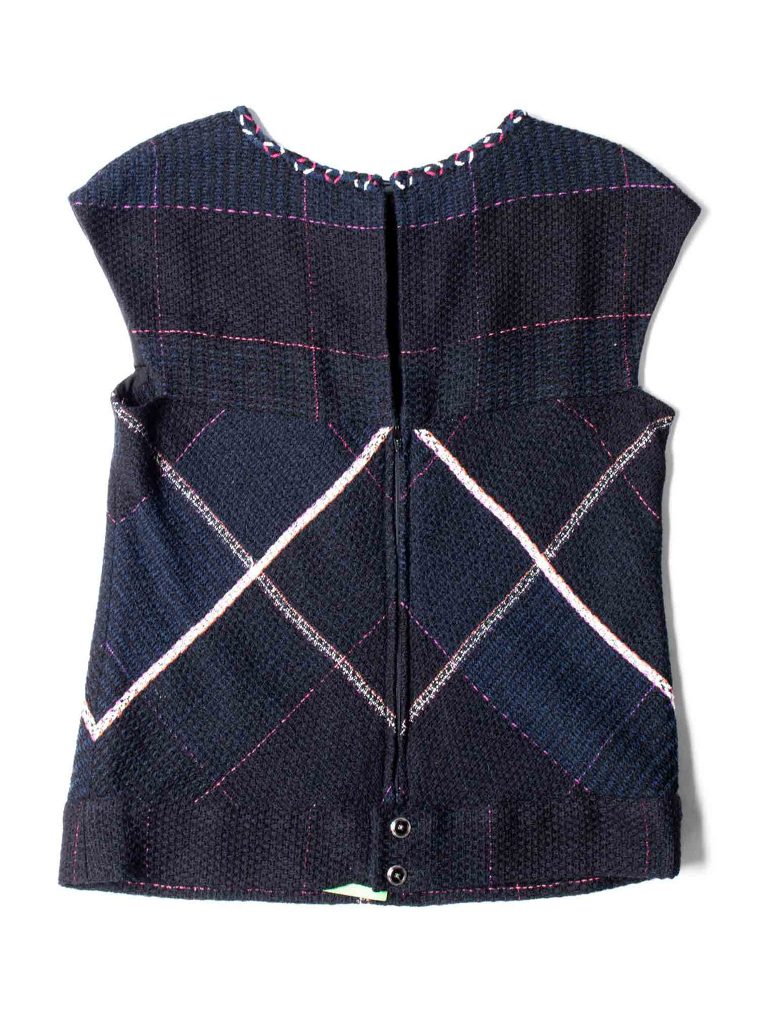 Top Quality Chanel CC Logo Tweed Fringe Top Black Navy Blue