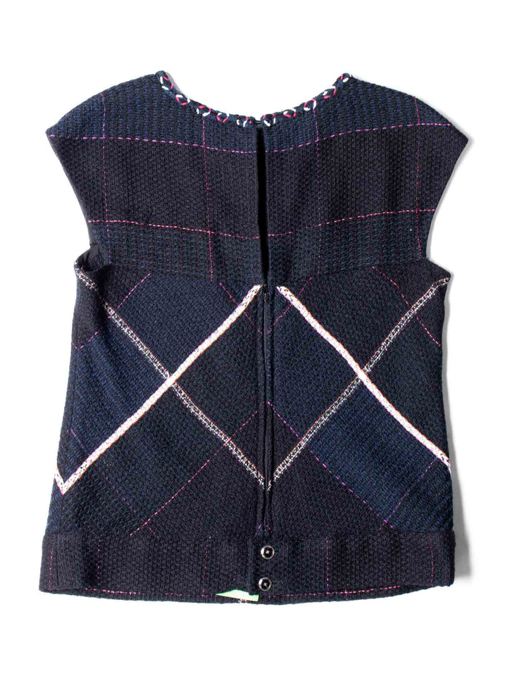 Top Quality Chanel CC Logo Tweed Fringe Top Black Navy Blue